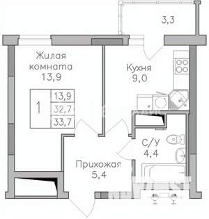 1-к квартира, строящийся дом, 34м2, 3/25 этаж