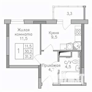 1-к квартира, строящийся дом, 32м2, 7/25 этаж