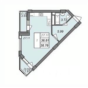 1-к квартира, вторичка, 39м2, 5/13 этаж