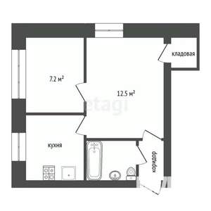 1-к квартира, вторичка, 32м2, 3/3 этаж