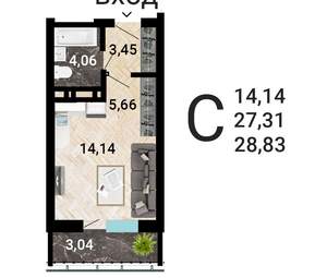 Студия квартира, строящийся дом, 30м2, 6/31 этаж