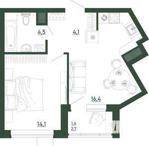 1-к квартира, строящийся дом, 41м2, 3/13 этаж