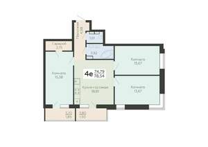 4-к квартира, вторичка, 79м2, 12/19 этаж