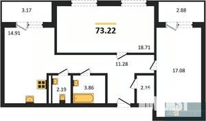 2-к квартира, вторичка, 73м2, 8/24 этаж