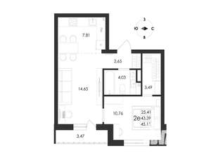 2-к квартира, вторичка, 45м2, 17/17 этаж