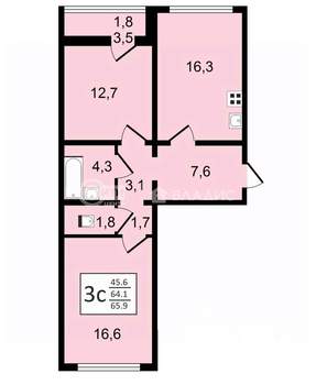 3-к квартира, строящийся дом, 66м2, 6/20 этаж