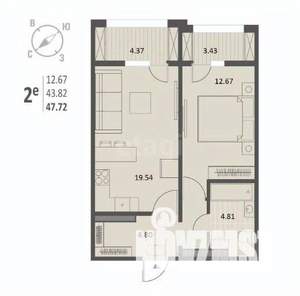 2-к квартира, вторичка, 48м2, 12/18 этаж
