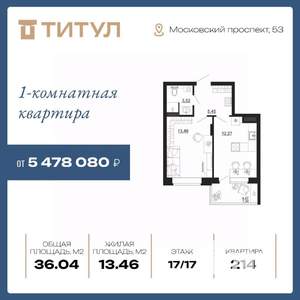 1-к квартира, вторичка, 36м2, 17/17 этаж