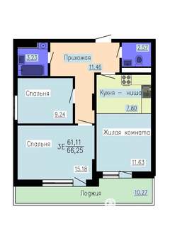 3-к квартира, вторичка, 66м2, 12/16 этаж