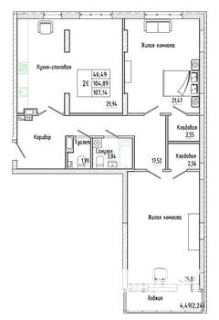 2-к квартира, вторичка, 107м2, 8/17 этаж