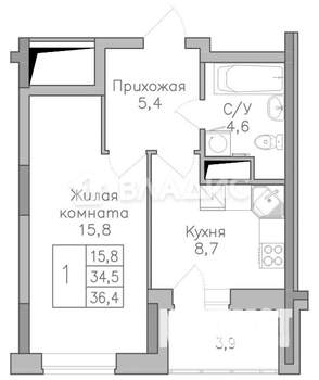 1-к квартира, вторичка, 36м2, 12/25 этаж