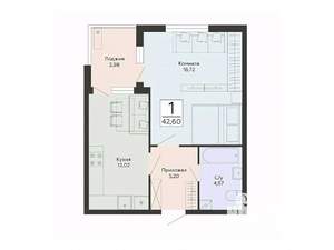 1-к квартира, строящийся дом, 43м2, 4/13 этаж