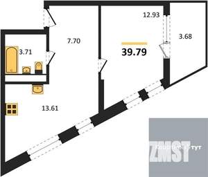 1-к квартира, вторичка, 40м2, 6/21 этаж