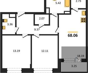 2-к квартира, вторичка, 68м2, 7/16 этаж