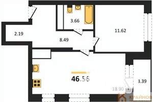 1-к квартира, строящийся дом, 47м2, 14/25 этаж