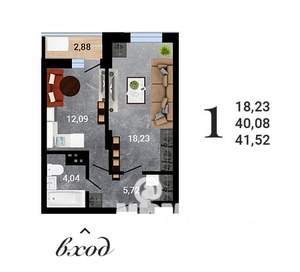 1-к квартира, строящийся дом, 42м2, 18/27 этаж