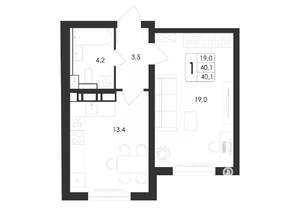 1-к квартира, вторичка, 40м2, 2/17 этаж