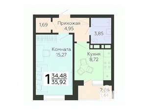 1-к квартира, вторичка, 36м2, 6/18 этаж