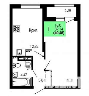 1-к квартира, строящийся дом, 40м2, 6/9 этаж