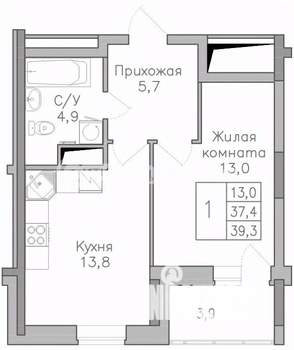1-к квартира, строящийся дом, 39м2, 14/25 этаж