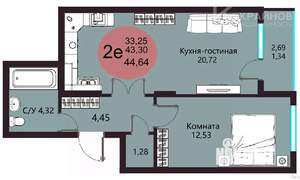 2-к квартира, вторичка, 45м2, 12/19 этаж