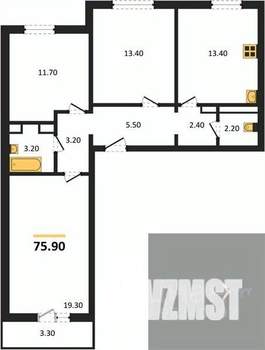 3-к квартира, вторичка, 76м2, 7/17 этаж