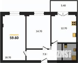 2-к квартира, вторичка, 60м2, 1/15 этаж