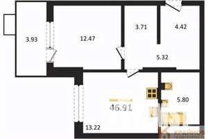 1-к квартира, вторичка, 47м2, 2/21 этаж