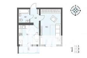 1-к квартира, строящийся дом, 38м2, 14/17 этаж