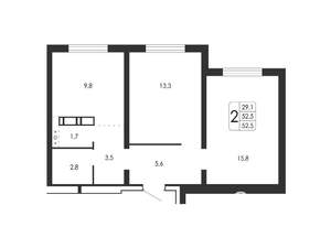 2-к квартира, вторичка, 53м2, 1/17 этаж
