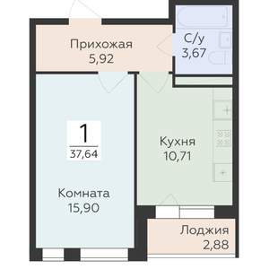 1-к квартира, вторичка, 38м2, 11/17 этаж