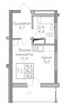 Студия квартира, строящийся дом, 29м2, 17/25 этаж