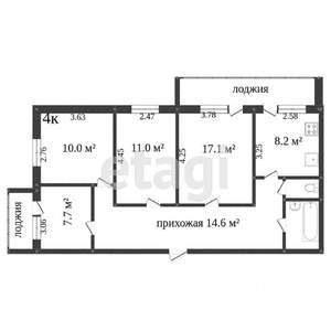 4-к квартира, вторичка, 79м2, 2/9 этаж