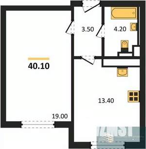 1-к квартира, вторичка, 40м2, 1/17 этаж