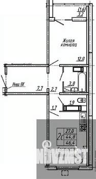 1-к квартира, вторичка, 46м2, 17/19 этаж