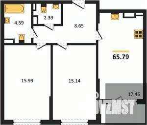 2-к квартира, вторичка, 66м2, 8/22 этаж