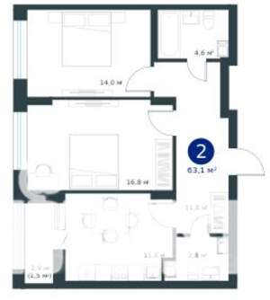 2-к квартира, строящийся дом, 63м2, 6/25 этаж