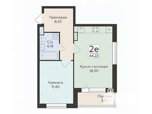 2-к квартира, вторичка, 44м2, 2/18 этаж