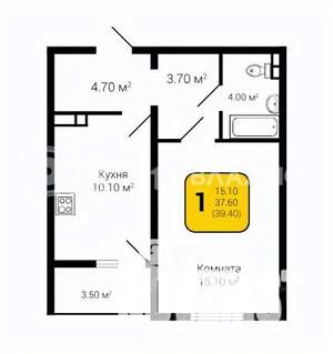 1-к квартира, строящийся дом, 39м2, 4/18 этаж