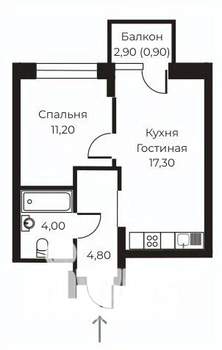 1-к квартира, вторичка, 37м2, 4/14 этаж