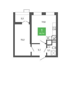1-к квартира, строящийся дом, 45м2, 11/15 этаж