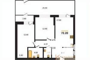 2-к квартира, вторичка, 72м2, 1/13 этаж