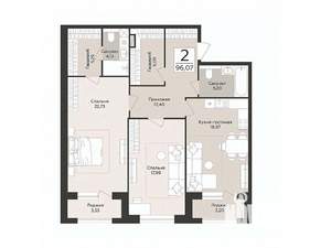 2-к квартира, строящийся дом, 96м2, 4/14 этаж