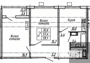 2-к квартира, вторичка, 59м2, 19/19 этаж