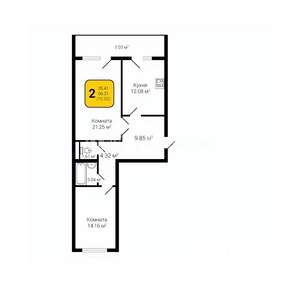 2-к квартира, строящийся дом, 71м2, 4/16 этаж