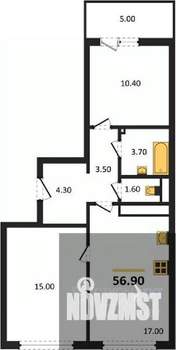 2-к квартира, вторичка, 57м2, 1/17 этаж
