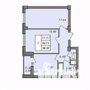 2-к квартира, строящийся дом, 56м2, 10/13 этаж