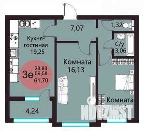 2-к квартира, вторичка, 63м2, 11/14 этаж