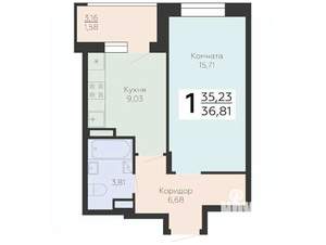1-к квартира, строящийся дом, 37м2, 14/16 этаж