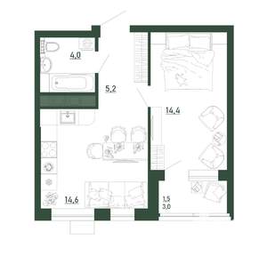 1-к квартира, строящийся дом, 40м2, 9/13 этаж